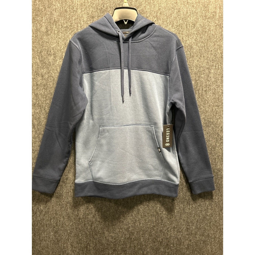 LEG3ND Hoodie Men Small Navy Blue Hoodie Colorblock Fleece Sweatshirt Streetwear